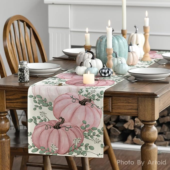 Artoid Mode 210 GSM Fall Table Runner 13x108 Inch Home Party Decor | Pink - Image 3