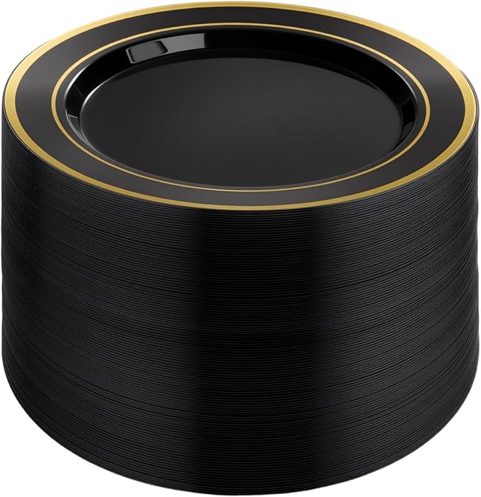 BESTVIP 100Pcs Black Plastic Plates, 10.25 Inch Disposable Party Plates | Heavy by Bestvip
