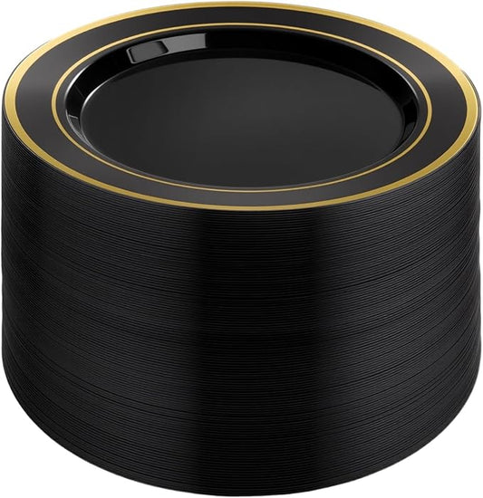 BESTVIP 100Pcs Black Plastic Plates, 10.25 Inch Disposable Party Plates | Heavy by Bestvip