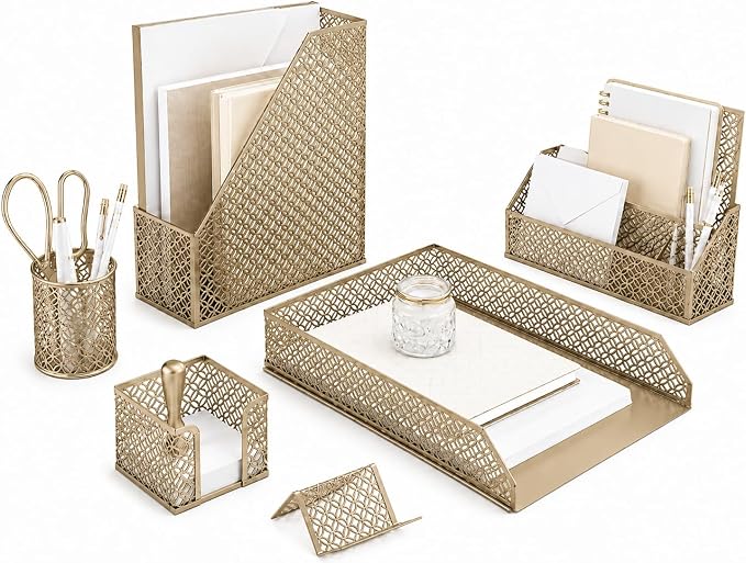 BLU MONACO | Gold Desk Organizer Set by Blu_Monaco