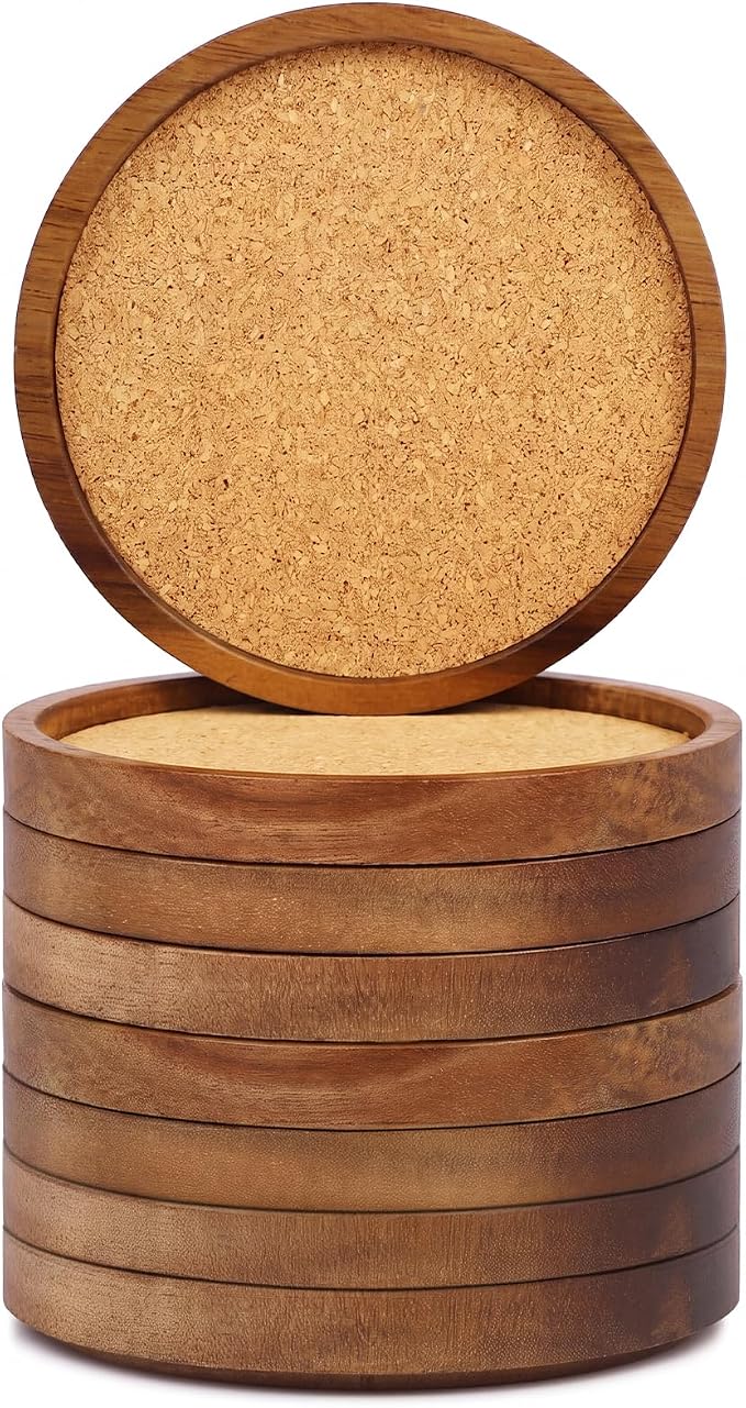Wooden Drink Coasters Set of 8, Stackable Cup Coaster by ZOVANO