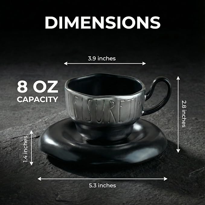 Volcanic Ash Titanium Finish Coffee Mug and Saucer Set | Modern Sculptural - Image 7