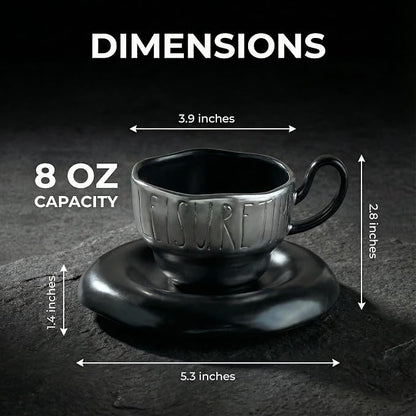 Volcanic Ash Titanium Finish Coffee Mug and Saucer Set | Modern Sculptural - Image 7