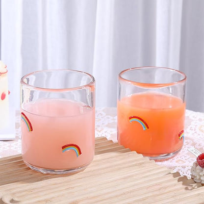 Icon Juice Glasses, 14oz Stemless Wine Drinking Juice Glass Cup for Valentine Party Supplies Gift(2 Pcs,Rainbow)