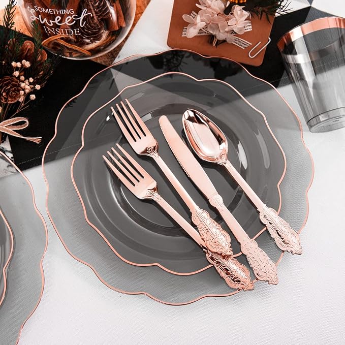 BUCLA 30Guests Clear Black Plastic Plates - Image 5