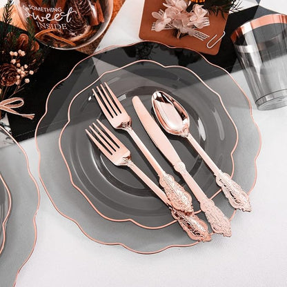 BUCLA 30Guests Clear Black Plastic Plates - Image 5