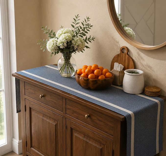 FAVE Navy Blue Woven Table Runner - Image 6