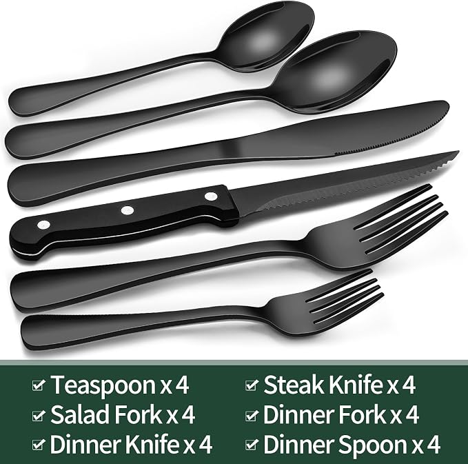 EWFEN 24-Piece Black Silverware Set - Image 2