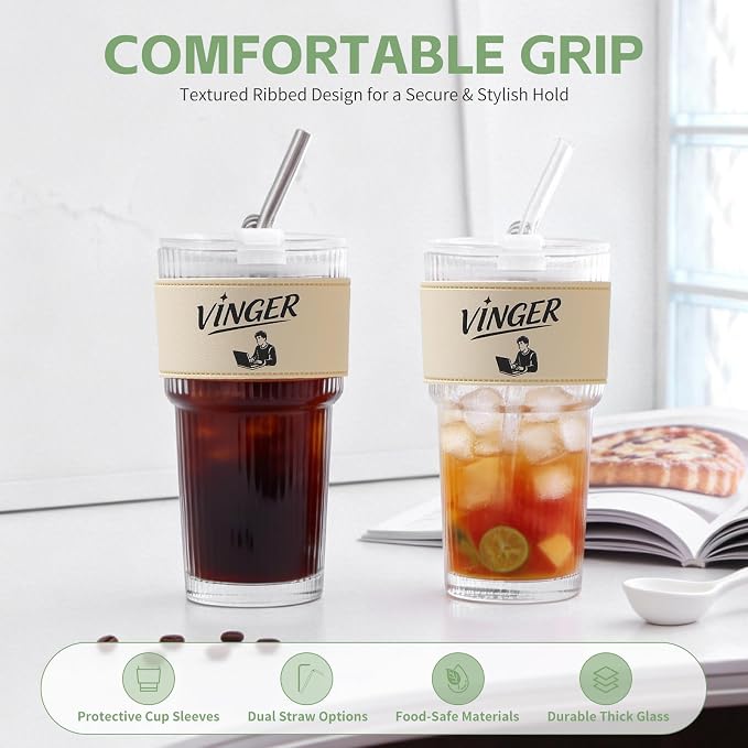 VINGER 20 oz Ribbed Glass Tumblers - Image 3