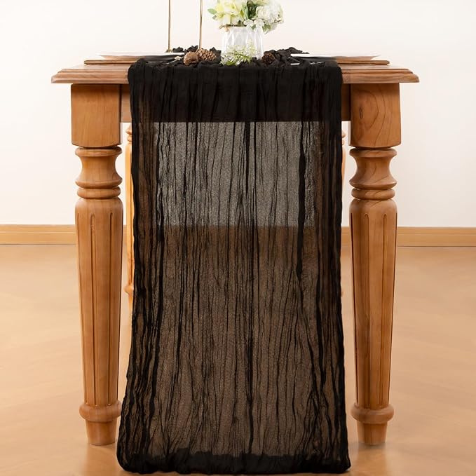 Black Cheesecloth Table Runner 120 Inches 10 Ft Gauze Table Runner | Summer - Image 2