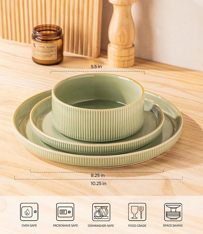 Ceramic Dinnerware Set for 4, 12-Piece Plates and Bowls Set | Lightweight - Image 2