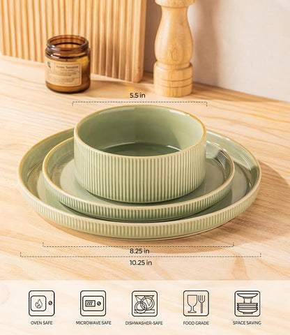 Ceramic Dinnerware Set for 4, 12-Piece Plates and Bowls Set | Lightweight - Image 2