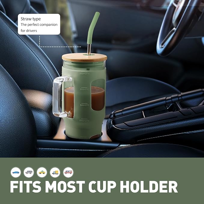 WINSA Glass Tumbler with Lid, 32 oz Glass Cup with Handle, Glass Water Bottles - Image 5