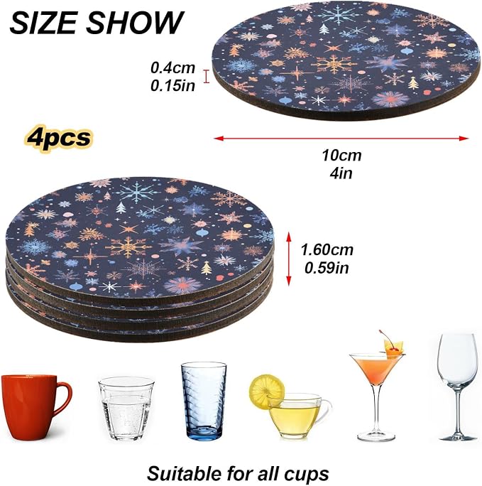 Merry Christmas Multicolored Snowflakes Absorbent Coaster - Image 4