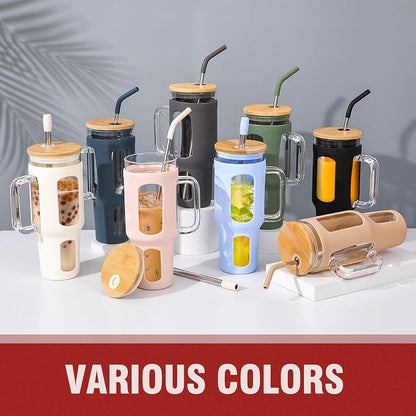 WINSA Glass Tumbler with Lid and Straw, 46 oz, Large Water Bottle with Silicone - Image 7