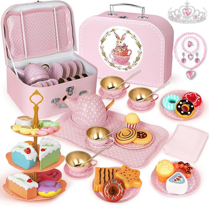 iAOVUEBY Tea Party Set for Little Girls, Kids Kitchen Pretend Playset, Tea Set by iAOVUEBY