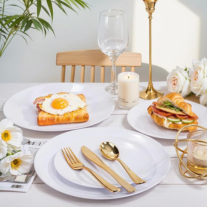 Nervure 100Pcs White Plastic Plates - 10.25inch Disposable White Dinner Plates - Heavy Duty Plastic Plate Ideal for Wedding & Party