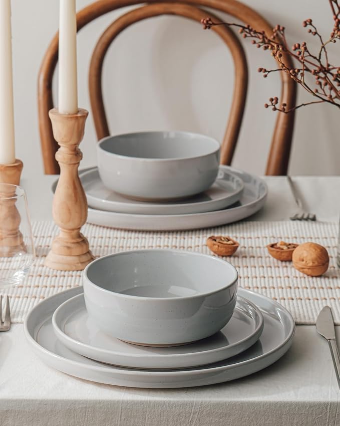 Famiware Milkyway 16-Piece Stoneware Plates and Bowls, Light Gray | Dinnerware - Image 3