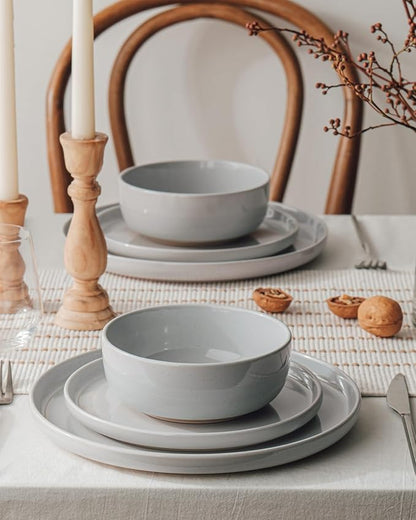 Famiware Milkyway 16-Piece Stoneware Plates and Bowls, Light Gray | Dinnerware - Image 3