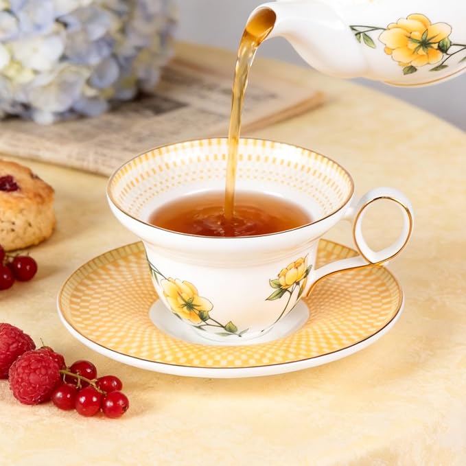KAMMAK Tea Cups Set of 2, Ceramic Floral Pattern Demitasse Cup | Porcelain - Image 6