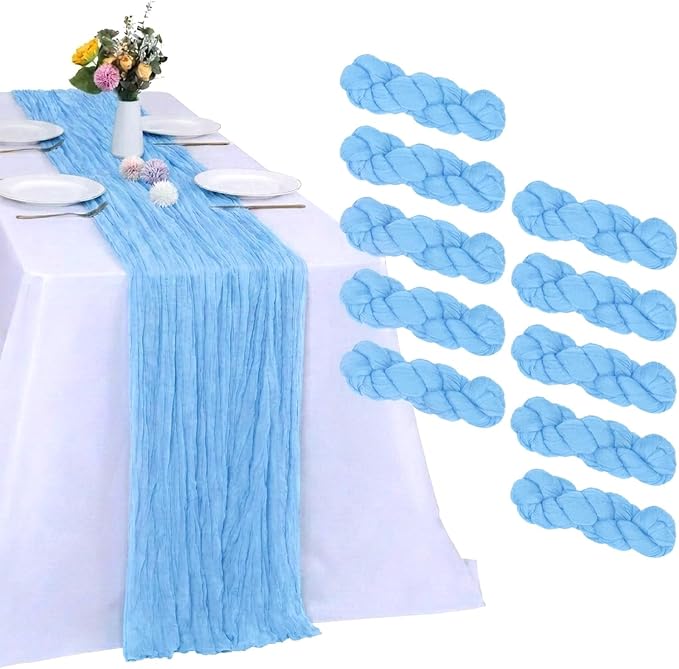 10 Pack Baby Blue Cheesecloth Table Runner 17 x 108 Inch | Boho Gauze Fabric by RestfulGlow