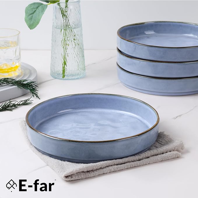 E-far Pasta Bowls Set of 4, 30oz Shallow Salad Bowls - Image 4