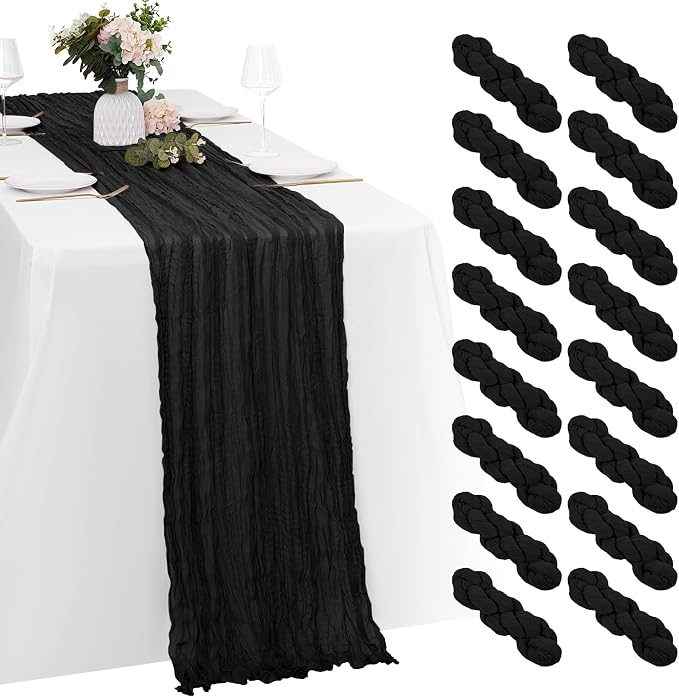 16 Pack Black Cheesecloth Table Runners 20x120 Inch Gauze Table Runner Cheese by Yorcari