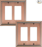 2-Pack Decorative Double Decorator Outlet Cover Plate, Durable Zinc Alloy Antique Copper Wall Plates for Electrical Outlets, Receptacle, GFCI Outlet, Dimmer Switch, 2-Gang Corrosion Resistant