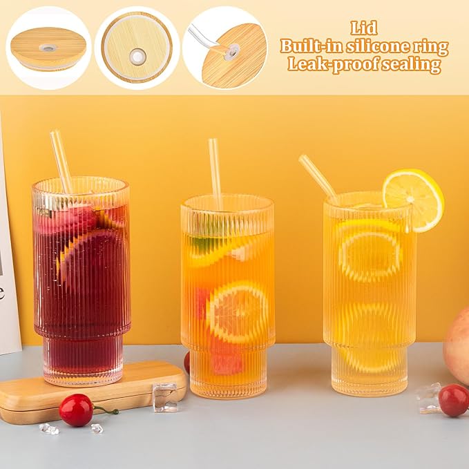 6 Pcs 16oz Ribbed Glass Cups - Image 6