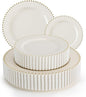 EI 60pcs Beige Plastic Plates with Gold Rim,Ivory Disposable Plates,Heavy Duty Fancy Plastic Plate,10.25" Dinner & 7.5" Dessert Plate Elegant for Party,Wedding,Birthday,Spring,Afternoon tea