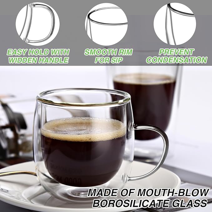 Espresso Cups Set of 4, 5oz Espresso Shot Glass Double Walled Coffee Cups | - Image 5