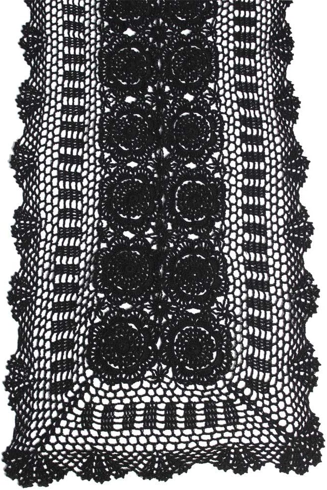 Cotton Handmade Crochet Lace Table Runner Black Rectangle Coffee Table Dresser by KEPSWET