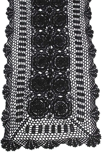 Cotton Handmade Crochet Lace Table Runner Black Rectangle Coffee Table Dresser by KEPSWET