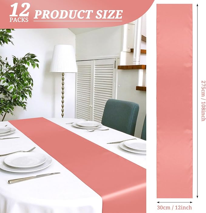 12 Pack Coral Satin Table Runner 12 x 108 Inch Long Premium Table Runners - Image 2
