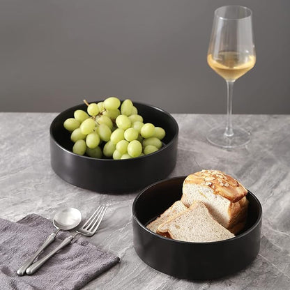 Stone Lain Celina Stoneware 2-Piece Serving Bowl Set, Black Bowls, Minimalist Dinnerware, Dish Set, Tall Rim, Microwave & Dishwasher Safe, Casual Tableware