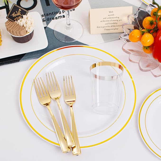 350 Pieces White and Gold Plastic Plates - Image 6