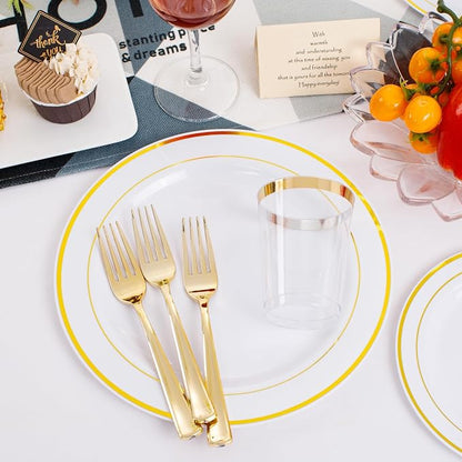 350 Pieces White and Gold Plastic Plates - Image 6