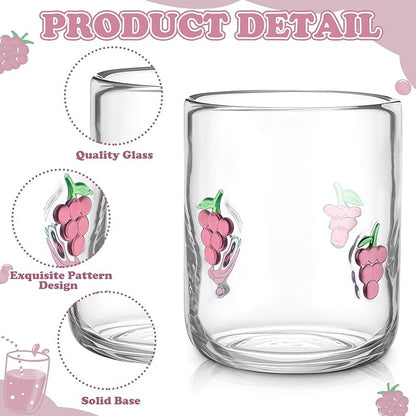 Icon Juice Glasses, 14oz Stemless Wine Drinking Juice Glass Cup for Valentine Party Supplies Gift(2 Pcs,Grape)