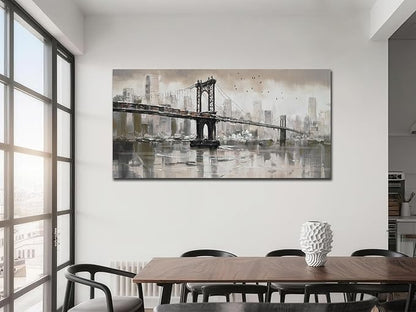 Anolyfi Vintage Brooklyn Bridge Canvas Wall Art Decor, Skylines Cityscapes Gallery Decorative Painting Large Artwork Picture for Hallway Bedroom Kitchen Office Home Decor 40"x20"