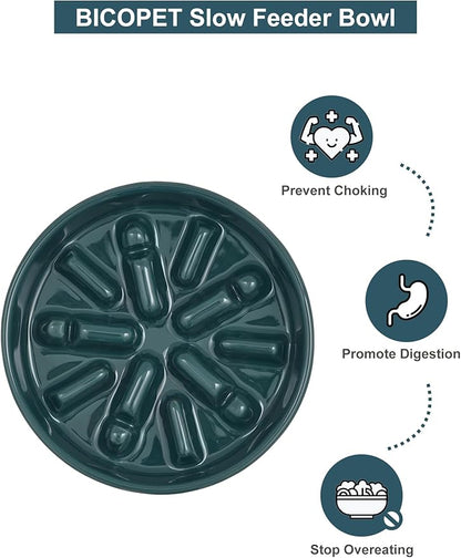 Ceramic Maze Dog Slow Feeder with Non-Slip Silicone Rim – Heavy-Duty Stoneware Bowl with Puzzle Pattern for Bloating & Obesity Prevention (Blue-S)