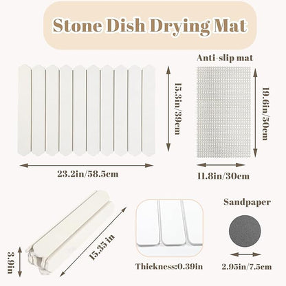 Large Stone Drying Mat for Kitchen Counter, Collapsible Dish Drying Mat Quick Drying Super Absorbent Diatomaceous Earth Mat, Drain Pad for Dishes Bottles Cups Match Any Countertop 24" x 16"