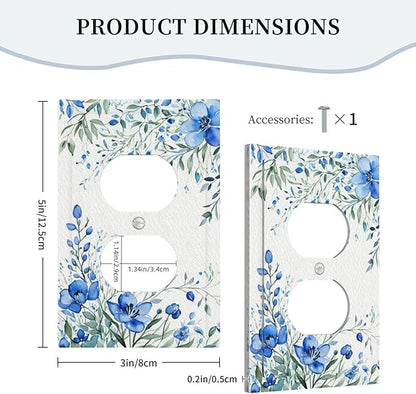 Outlet Covers Blue Watercolor Flowers Retro Floral Leaves 1 Gang Duplex Light Switch Cover Plate Decorative Wall Plates Electrical Switchplate Receptacle for Bathroom Bedroom Decor（2 Pack）