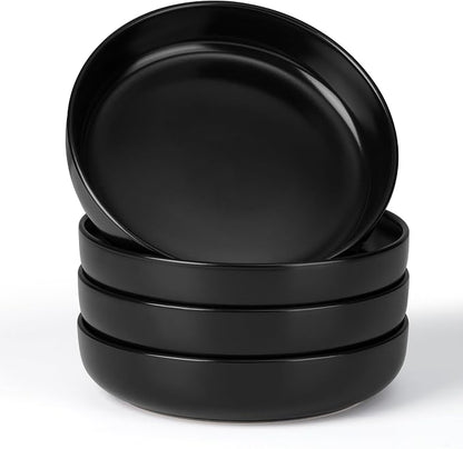 E-far Stoneware Pasta Bowls Set of 4, 35oz Double Reactive Black Glaze | Wide & by E-far