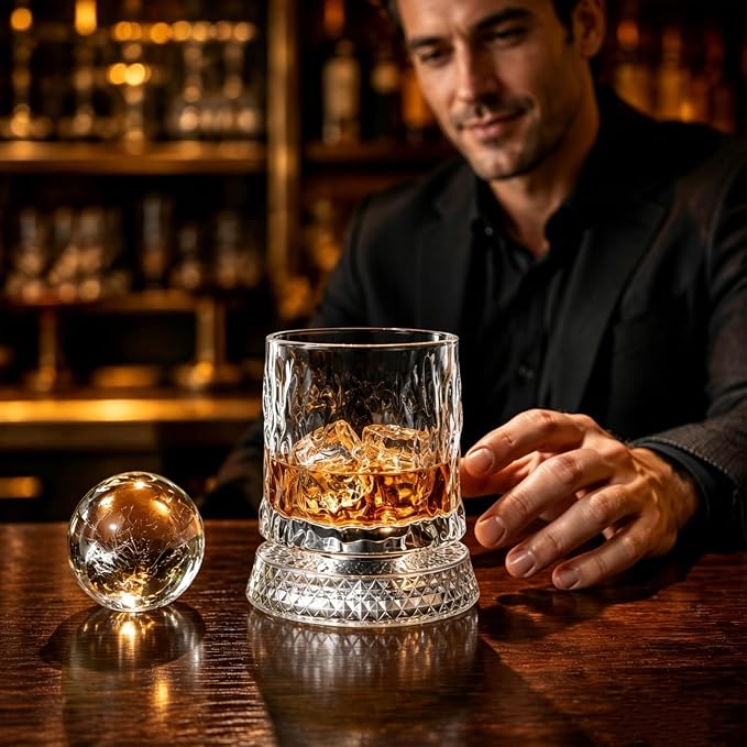 360° Rotating Whiskey Glasses Set of 2, Vintage Crystal Tumblers - Image 7