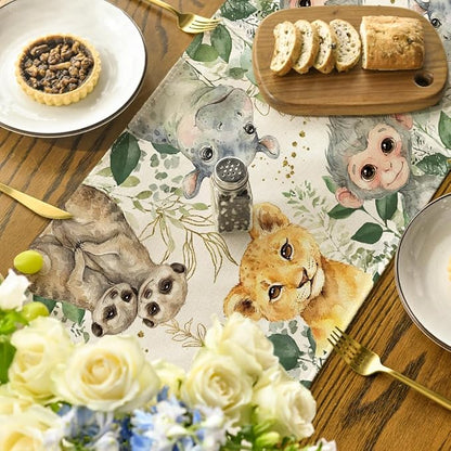 Artoid Mode Animals Elephant Giraffe BabyShower Table Runner, Seasonal Spring - Image 4