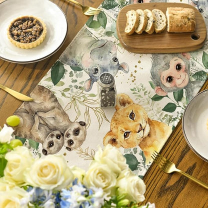 Artoid Mode Animals Elephant Giraffe Baby Shower Table Runner, Seasonal Spring - Image 4