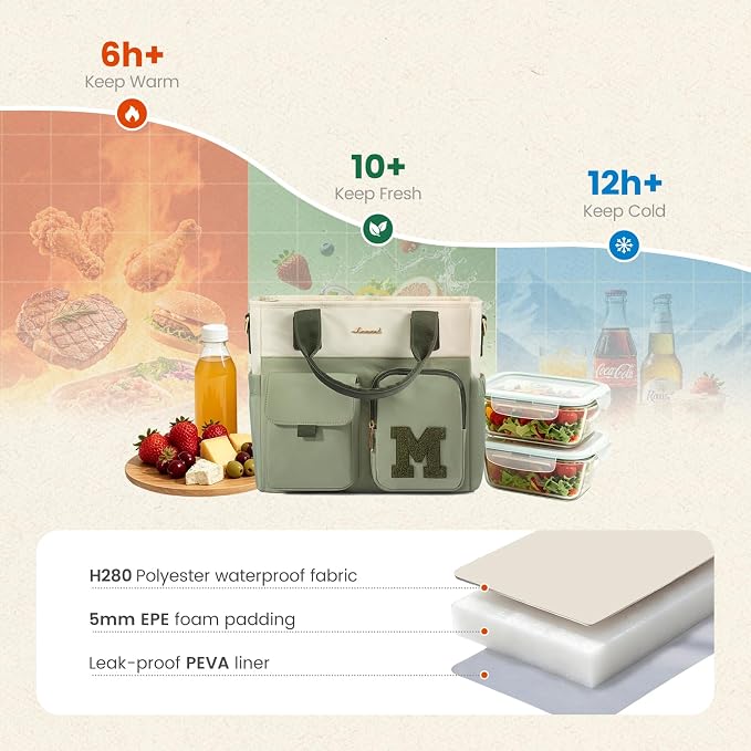 LOVEVOOK Insulated Lunch Bag for Women, Trendy Varsity Chenille Letter Lunch - Image 4