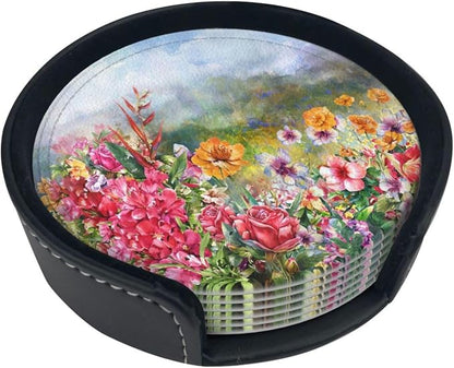 6 Pcs Flower Rose Spring Floral Leather Coasters - Image 5