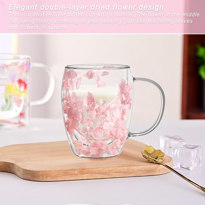Gifts for Women Dried Flowers Double Wall Glass Coffee Mugs Cute Glass Tea Cups - Image 4