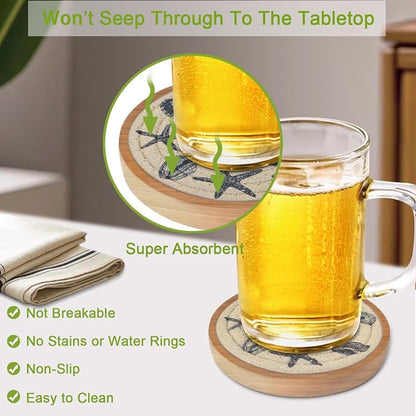 5 Pack Coasters for Drinks Absorbent, 4.3 inches Ocean Beach Woven Coasters for - Image 2